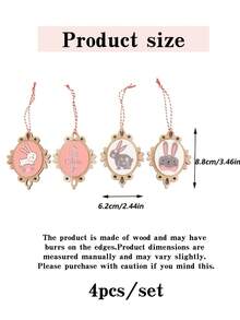 一套4件 | 木质复活节挂饰，兔子造型，饰有“Frohe Ostern”字样，采用质朴的木片制成，可作为复活节树挂饰、节日装饰品，也可用于餐厅墙壁、房间门把手或壁炉装饰。此外，它还适用于复活节树、家庭派对装饰、礼品标签、派对用品、餐桌摆件、复活节礼物、复活节装饰品、春季装饰和复活节派对用品。 - 彩色 - 查看 6