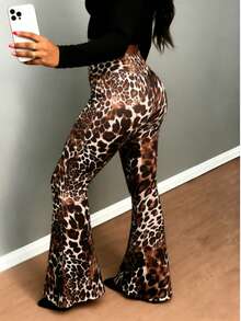 Leopard Print High Waist Flare Pants For Women, High Stretch Slimming Leg Lengthening, Suitable For Fitness, Dance, Outerwear Spring - Multicolor - View 5