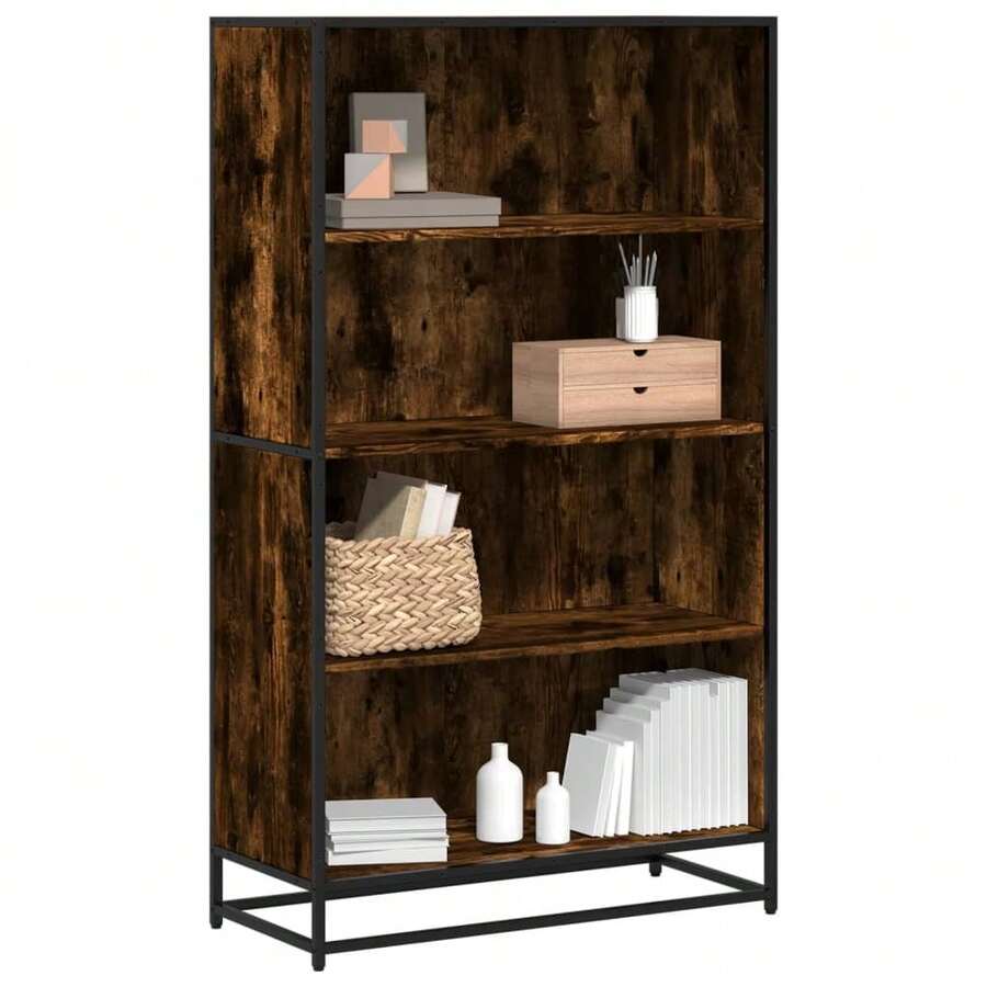 vidaXL Bibliothèque chêne fumé 80,5x35x139 cm ingénierie du bois - Tabac - Voir 1