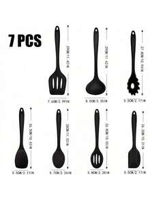 1/7pcs Silicone Kitchen Utensils Set For Non-Stick Cookware - Cooking, Baking & Salad Tools With Spatula, Pasta Server, Slotted Spoon, Soup Ladle, Turner & Scraper