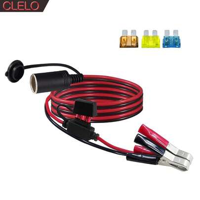 Crocodile Clip Car Battery Clamp With Battery Charger Extension Cord 16AWG, With 5A 10A 15A 20A Fuse Car Battery Socket Adapter