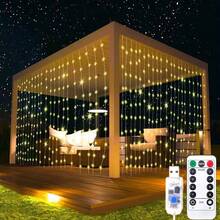 Luces de cortina LED con 8 modos, alimentadas por USB, luces de ambiente para boda, Año Nuevo, Día de San Valentín, dormitorio, sala de estar, decoración de pared, cumpleaños, fiesta, decoración de ventana interior (control remoto no incluido con batería) - Luz de cortina USB - Ver 25