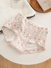 5条装女士费尔岛风格雪花/爱心/格子/鹿图案针织舒适全包臀不勒痕内裤 - 彩色 - 查看 5