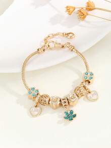 1件装时尚心形花朵装饰手链，适合青少年日常佩戴，情人节、妈妈、母亲节礼物 - 彩色 - 查看 2