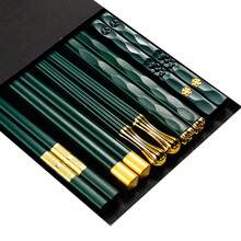 5双抗菌合金筷子，厨房，圣诞礼物，学校用品 - 綠色 - 查看 7