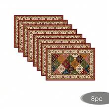 2/4/6/8件装几何图案波西米亚风亚麻餐垫，长方形编织厨房餐桌垫，适用于餐厅、派对、家居装饰 - 彩色 - 查看 10