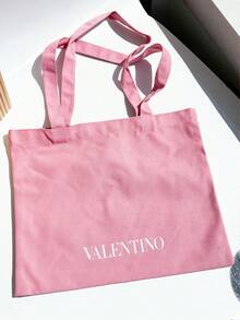 Valentino Black Handheld Makeup Bag/Pink Velvet & Canvas Tote Bag/Heart-Shaped Magnetic Closure Mirror - Velvet Canvas Bag - View 4