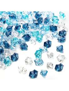 100-2000颗混合蓝色和多色透明人造碎冰石，仿钻石冰块水晶宝石填充物，适用于婚礼花瓶装饰 - 彩色 - 查看 18
