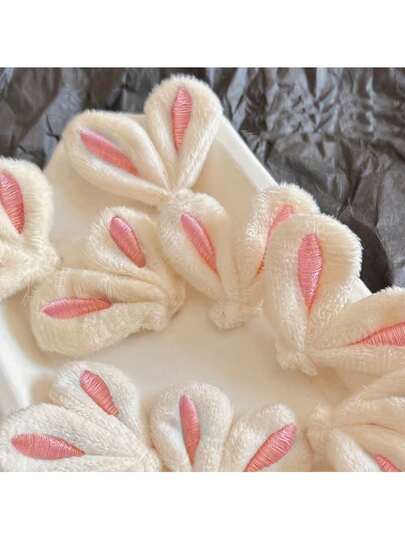 5pcs Rabbit Ear DIY Sewing Accessories, Plush Rabbit Ear Crafting Materials For Easter, Fluffy Artificial Rabbit Ear Decor, Decorative Ornaments For Holiday Party, Easter Handmade, Hair Scrunchie/Accessory DIY, Floral Arrangement, Clothing & Accessories DIY, Cute Rabbit Element Creative Craft Supplies