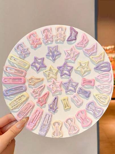 32pcs Cute Sakura-Themed Hair Accessories Set - Star, Panda, Butterfly And Heart Shaped Metal Hair Clips, Suitable For Girls Daily Wear And Dates, Pink And White Design, Perfect For Spring/Summer, Adorable Hair Clips, Lively Hair Pins, Durable Hair Clips