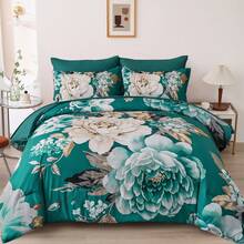 3Pcs  Yellow Floral Lightweight Comforter Set,Bed In A Bag Botanical Floral Comforter Soft Microfiber Brown Bedding Set With 2 Pillowcases,Suitable For Wedding Items,Valentines Day Home Bed Room Decor,Mothers Day Gift,All Season - Màu vàng - Xem 3