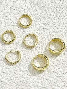 6pcs Minimalist Earring Set, Suitable For Women's Daily Wear - Yellow Gold - View 3