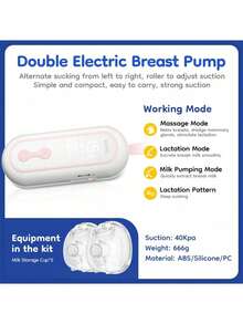 1pc 210ml Double Electric Breast Pump, 4 Modes 15 Levels, Massage, Suction, Lactation, Milk Ejection Modes, Easy To Clean