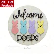 2D Flat Wooden Print 1 Piece Charming Easter Welcome Bunny Sign - Light Color, Wooden Front Door Decoration With Cute Bunny And Eggs, Indoor/Outdoor Spring Celebrations, Welcome Indoor Easter Party Decoration, Festive Welcome Sign | Playful Design | Durable Outdoor Decoration, Rabbit Accessories - A - View 8