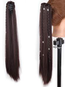 Tóc giả tổng hợp dài 20 inch, kiểu đuôi ngựa thẳng, kẹp năm bím, chịu nhiệt, phù hợp cho phụ nữ sử dụng hàng ngày và các buổi tụ họp. - Nhiều màu - Xem 10