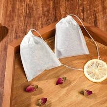 100pcs/Pack Tea Infuser Bags, 100% Natural Wood Pulp Paper Material, Suitable For Loose Leaf Tea, Individual Drawstring Packaging (Wood Pulp Tea Bags, 100pcs, 2.36*3.15 Inches) - Brown - View 5