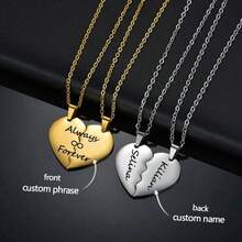 Custom Engraved Double Name Split Heart Necklaces Stainless Steel Heart Necklace Engraved Name Date Phrase Split Heart Necklaces Boys & Girls Birthday Gift Valentines, Holiday Gifts For Boyfriends And Girlfriends - Multicolor - View 2