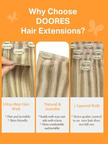 DOORES Seamless Clip In Hair Extensions Real Human Hair 130g-150g 7pcs Light Blonde Highlighted Golden Blonde Virgin Straight Weft Natural Remy PU Invisible Clip In Hair For Women Girls Daily Use Easy To Wear Can Be Styled Real Human Hair Charm Elegant Casual Holiday Outfits Cosplay Campus School Sport Vacation Travel Festival Prom Birthday Costume Party - S16 - View 6