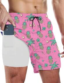 Mens Swim Trunks With Compression Liner 5 Inch Inseam Swim Shorts Quick Dry Mens Swimsuit Board Shorts With PocketsA Valentine's Day NIRT - #菠蘿棕櫚 - 查看 7