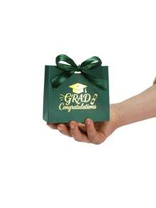 10PCS/1PC/Small Graduation Gift Bag/Box [With Ribbon], Suitable For Small Items. Perfect For Holiday Parties And Graduation Seasons. - Dark Green With Dark Green Ribbon [Graduation Cap] - View 12
