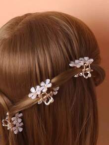 Flower Decor Hair Claw Elegant Claw Clips Hair Clips Hair Jaw Clip Hair Clamps Hair Clutch Hair Catcher Clip, School Stuff, College Fall Winter Hair Accessories For Women For Vacation Outfits Woman - 白色 - 查看 5