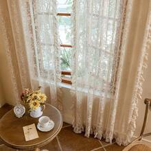 Green Sheer Curtains 108 Inch Long Living Room - Shabby Chic Floral Ruffled Curtains, Elegant Knitted Privacy Rod Pocket, Emerald Green, Spring/Summer, 1 Pair, 59 X 108 Inch - 淺褐色的 - 查看 4