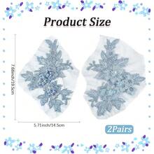 4Pcs 3D Blue Flower Lace Applique Floral Embroidery Vintage Appliques Polyester Soild Embroidered Trim Sew On Patches Bulk For Sewing MaFKing Dresses Clothes Gowns Wedding Bridal Costumes - Blue - 查看 3