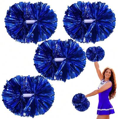 4 Pcs Metallic Cheerleading Pom Poms, 12Inch Cheerleader Pompoms With Baton Handle For Schoolsss Team Sports Games Dance Cheer