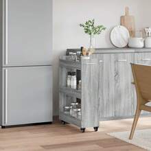Armário vidaXL com rodas sonoma cinza 60x22x79 cm em madeira engenheirada - Cinza - Ver 3
