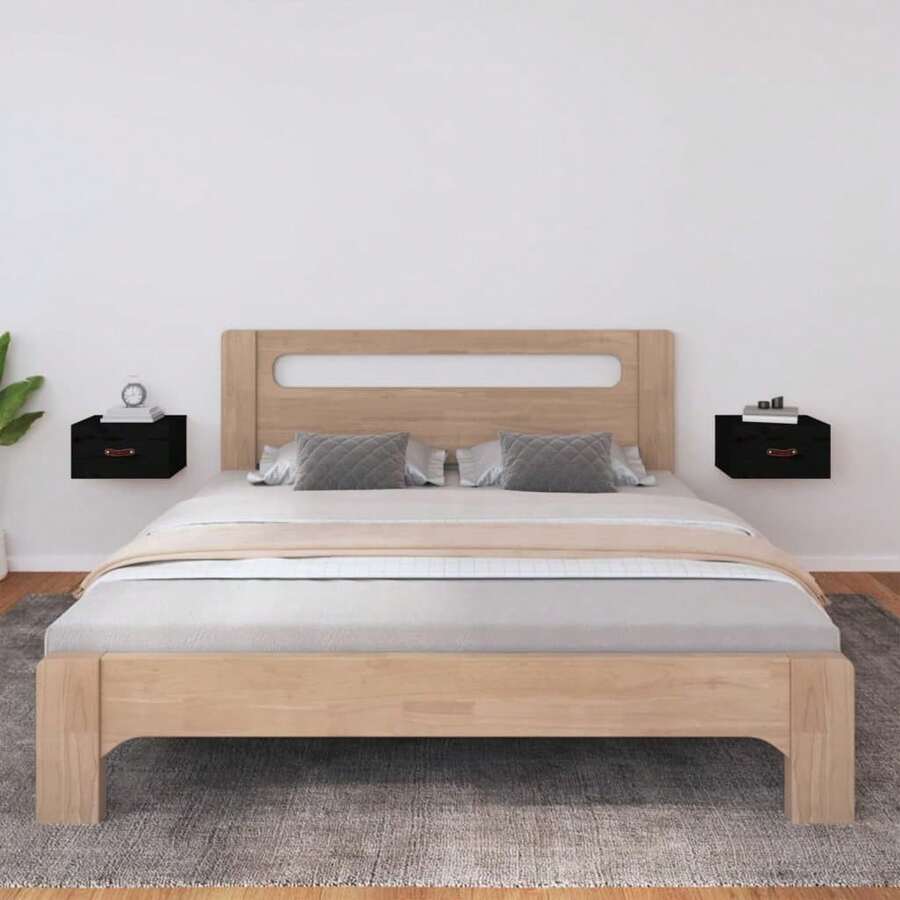 vidaXL Mesas de cabecera murales 2 unidades negro 40x29,5x22 cm - Negro - Ver 1