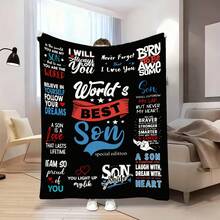 1pc World'S Best Son Special Edition Flannel Blanket| Comfortable And Soft Polyester Flannel, Suitable For All Seasons, Ideal For Sofa, Bed, Car, Office, Multipurpose Use, Machine Washable, Perfect For Birthday, Valentine'S Day, Thanksgiving Gifts - White - View 7