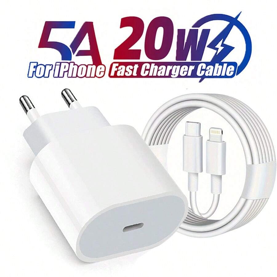 20W Multi-Function Protective Wall Charger, Charger And Fast Data Cable Set, Includes 20W Fast Charger Adapter, High-Efficiency Fast Charging Cable, Compatible With IPhone 14 Pro Max/14 Pro/14 Plus/14/13/12/11/8/7/XR/X/IPad Series, EU 20W PD Fast Charger Set, EU Plug, With 3.3ft/6.6ft USB-C To Lightning Data Cable - EU C Type Plug(220-240V) - View 1