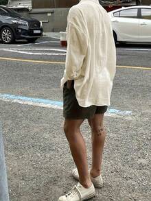 Men's Solid Color Long Sleeve Single-Breasted Loose Casual Fashion Comfortable Shirt - Apricot - View 5