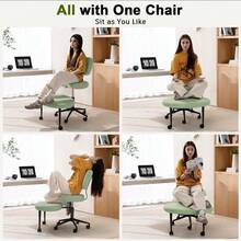 Ergonomic Cross Legged Office Chair,Height Adjustable Meditation Chair With Wheels,ADHD Chair For Adults,Teddy Fabric Yoga Kneeling Chairs With Comfortable Back Support (Green) - 薄荷綠 - 查看 4