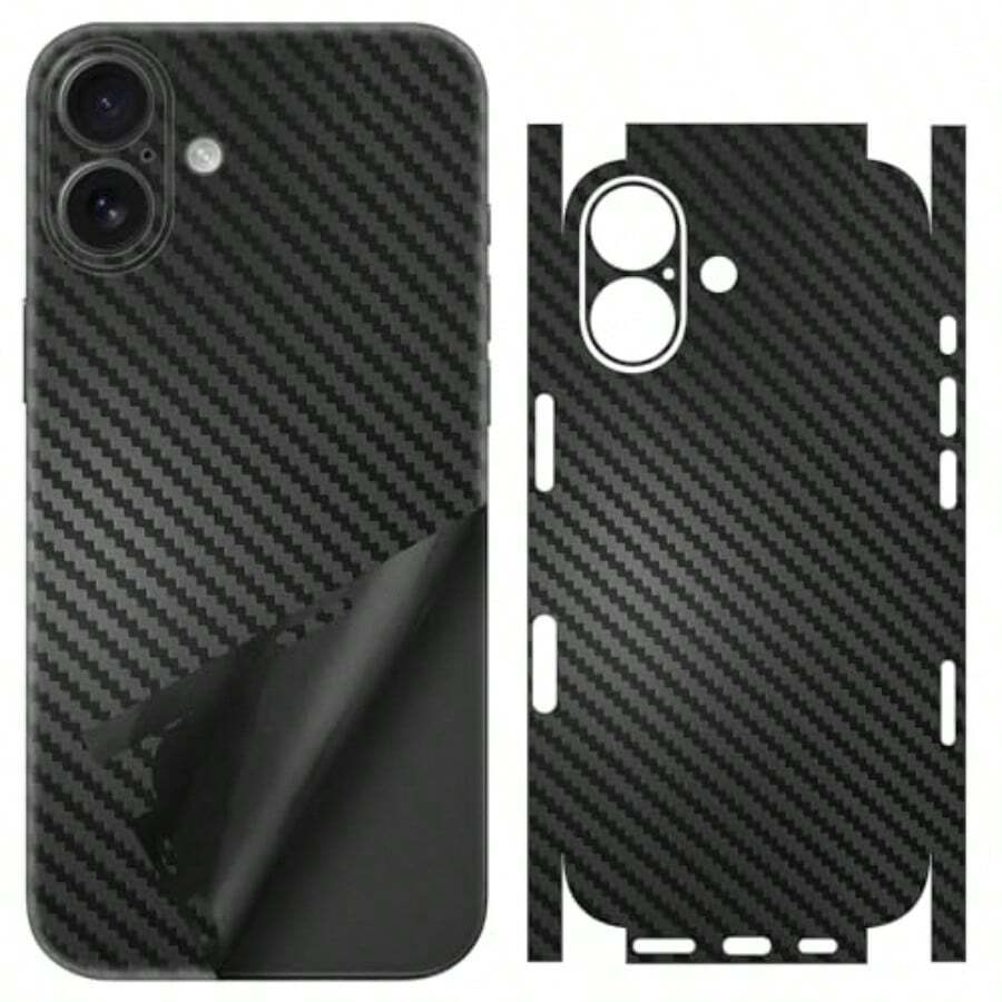 MX  For IPhone 17 Skin Wrap Using 3M 2080 Carbon Fiber Honeycomb Camouflage Phone Sticker One-Piece Film Vinyl Decal Glass Protector For Back Side - 黑碳纖維 - 查看 1