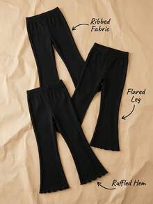 Tween Mädchen Leggings Einfarbig mit vertikalem Rippenmuster, hohe Elastizität, bequem, Prinzessin-Stil, Lang, Frühling/Sommer Neuheit, weite Hose (YY1121) - Schwarz - Übersicht 1