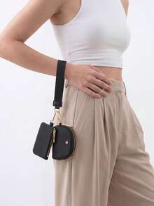 Mini Zip Around Wristlet Wallet For Women Dual Pouch Wristlet  Portable Wallet Coin Purse Mini Women Coin , Women's Wrist Lanyard Keychain With Detachable Mini Wallet & Card Holder Pouches, Ideal Christmas Stocking Stuffer Gift For Travel, Everyday Carry, Keys, Cards And Small EssentialsPocket - Vàng đen - Xem 3