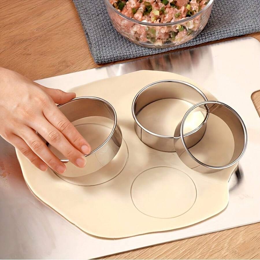 Bộ 3 khuôn làm bánh bao bằng thép không gỉ - Dụng cụ hoàn hảo để làm bánh bao, bánh ngọt, bánh quy và bánh nướng thơm ngon - Dụng cụ nhà bếp lý tưởng cho gia đình và nhà hàng. - Bạc - Xem 1
