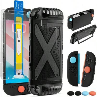 Switch 2専用 カバー ガラス保護フィルム 分体式設計PCカバー TPUグリップカバー スティックキャップ4枚 アクセサリーセット スイッチ2 ガラスフィルム ドックにも対応 ケース 硬度9H 高透過率 貼り付け簡単 液晶保護 指紋防止 気泡防止 耐衝撃 防塵 防汚