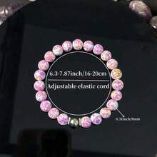 1Pc Purple And Blue Pink Pattern Bead Bracelet, Suitable For Mother's Day, Graduation Season, Thanksgiving And Christmas Celebrations, Suitable For Daily Wear And Gift Giving. - 預設 - 查看 2