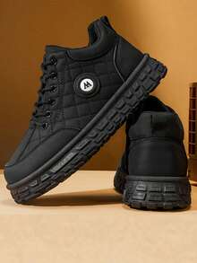 2026 New Men's Quilted Pattern Thick Sole Anti-Slip Wear-Resistant Warm Casual High-Top Shoes - Black - View 5