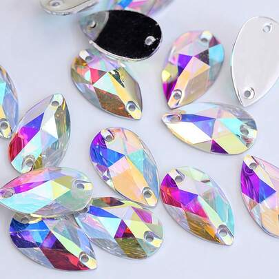 17*28mm 20pcs AB Color Crystal Rhinestones, Sewing Teardrop Flat Bottom Resin Stones, Crystal Rhinestone Applique Decorations For Dresses