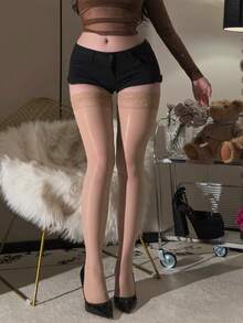 1 par de medias altas de silicona brillante y antideslizante con encaje de pavo real infundido con aceite de caballo blanco - Multicolor - Ver 36