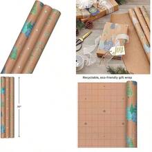 Hallmark - Papel de regalo de Navidad reciclable con lneas cortadas en el reverso (3 rollos: 90 sq. ft. ttl) Kraft caf con Santas, rboles verdes, rayas rojas - envoltura de navidad - Ver 1