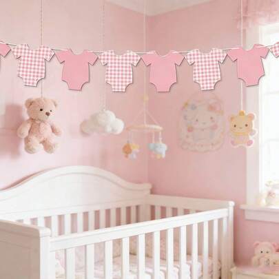 1set - Paper Banner For Jumpsuit, Daycare Decoration Pendant, Baby Suit Banner, With Baby Clothing And Welcome Shower Decorations For Boys, Girls, Newborns, Birth Signs, Gender Neutral Birthday Party Supplies, Photo Background