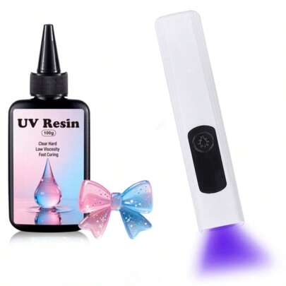 QIAO Jiao Brand UV Resin Kit (With Lamp) - 100g Crystal Clear Hard Resin, Fast Curing UV Glue, Suitable For Handmade, Mold Jewelry Making, DIY Crafts For Beginners