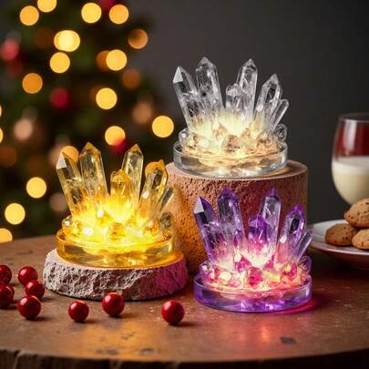 Crystal Stone Night Light Resin Decor Silicone Mold Set With LED Light And Base Mold, Handmade Plaster Mold, Home Decor, DIY Epoxy Resin Crafting Tools, Night Light Making Kit, Without Battery, With Switch