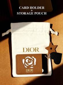 Christian Dior 棕色玫瑰镂空卡包，长方形皮革卡包，带星形心形吊坠，内置化妆镜，卡槽可放置卡片和身份证，通勤/旅行必备，情人节女友礼物，奢华卡包配饰 - 棕色 - 查看 2