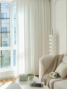 1pc Translucent Curtain With Rod Pocket, Heat Insulation & UV Protection For Bedroom, Balcony, Living Room - White - View 9