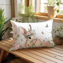 1pc Spring Easter Cute Rabbit & Egg Decorative Pillow Cover, Single-Sided Printed Peach Velvet, 30*50cm/40*60cm Cushion Cover Suitable For Modern Minimalist Sofa, Living Room Decor, Party Decoration, Gift - Multicolor - View 8
